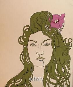 Portrait de femme de peinture à la gouache Art Nouveau vintage