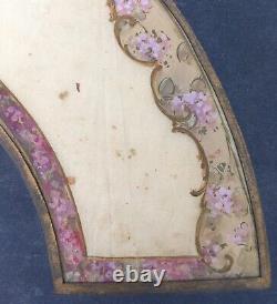 Projet Éventail Art Nouveau Peint à la Main Tissu Femme Cygne Lac Barque 1910s