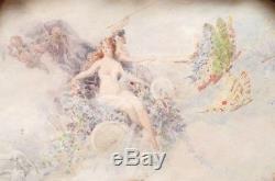 Projet d'éventail aquarelle de Delphin ENJOLRAS (1865-1945) daté 1909 femme nue