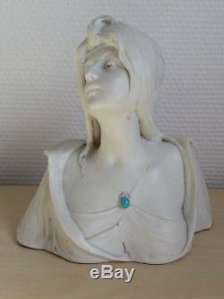 RARE BELLE ancienne SCUPTURE BUSTE FEMME en BISCUIT signé G. FLAMAND art nouveau