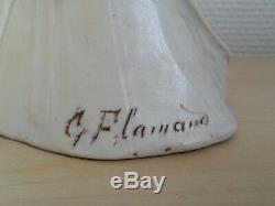 RARE BELLE ancienne SCUPTURE BUSTE FEMME en BISCUIT signé G. FLAMAND art nouveau