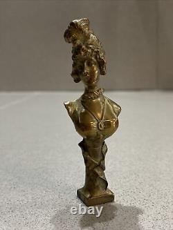 RARE Sculpture bronze Art Nouveau A Caro, sceau à cacheter Femme