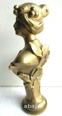 RARE Sculpture bronze Art Nouveau Jugendstil, sceau à cacheter Femme au gui