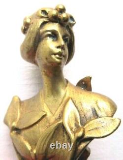 RARE Sculpture bronze Art Nouveau Jugendstil, sceau à cacheter Femme au gui