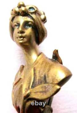 RARE Sculpture bronze Art Nouveau Jugendstil, sceau à cacheter Femme au gui