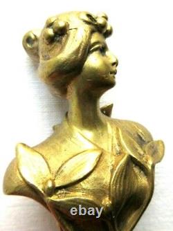 RARE Sculpture bronze Art Nouveau Jugendstil, sceau à cacheter Femme au gui