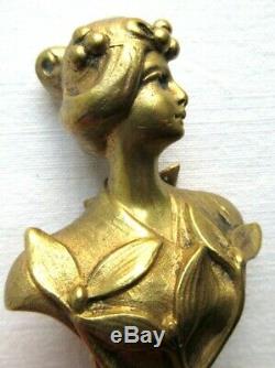 RARE Sculpture bronze Art Nouveau Jugendstil, sceau à cacheter Femme au gui