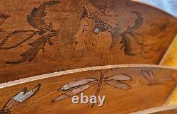 Range courrier / lettres 1900 bois gravé & nacre Femme Fleur Libellule dlg Mucha