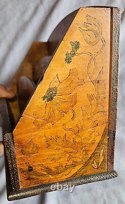Range courrier / lettres 1900 bois gravé & nacre Femme Fleur Libellule dlg Mucha