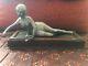 Rare Ancienne Statue Femme Élégante Art Nouveau En Métal Socle En Bois