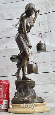 Rare Fonte Bronze Vintage Artisanal Sculpture Art Nouveau Maiden Femme Fille