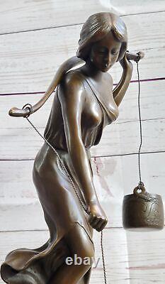 Rare Fonte Bronze Vintage Artisanal Sculpture Art Nouveau Maiden Femme Fille Art
