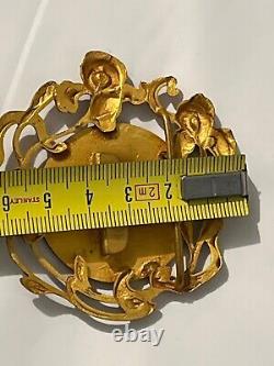 Rare Grande Boucle de ceinture laiton profil femme dans pavot, Irys, Art Nouveau