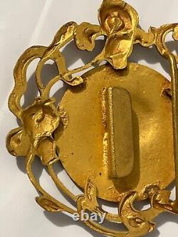 Rare Grande Boucle de ceinture laiton profil femme dans pavot, Irys, Art Nouveau