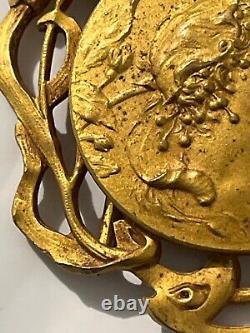 Rare Grande Boucle de ceinture laiton profil femme dans pavot, Irys, Art Nouveau