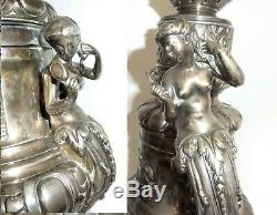 Rare Lampe A Gaz Bronze Argente Art Nouveau Femmes No Huile Petrole Lamp