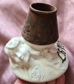 Rare Pyrogène Art Nouveau quinquina LAMA QUINA Femme DLG MUCHA céramique & bois