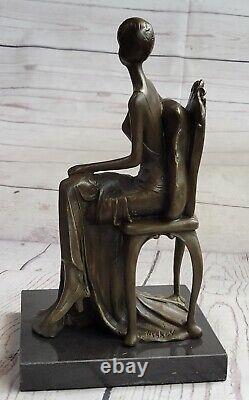 Rare Sculpture Signée Fisher Art Nouveau Deco Femme Figurine Décor Bronze Statue