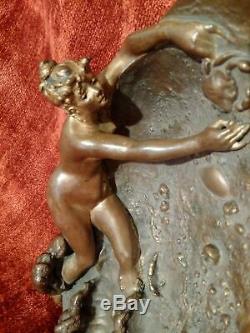 Rare grand bronze signé Art Nouveau Adolphe Maubach femme mer coquillage curiosa