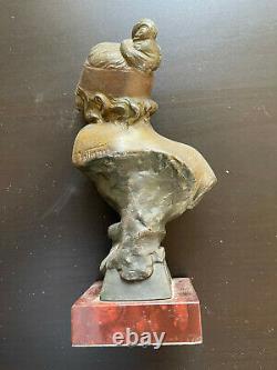 Rare sculpture Art Nouveau signée Emmanuel VILLANIS buste jeune femme Sapho