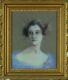 Rare Tableau Ancien Pastel Art Nouveau Portrait De Jeune Femme à La Robe Bleu