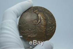 Rene Baudichon 1910 Femme Art Nouveau Medaille Bronze Ecrin Origine Scf France