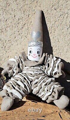 Rita du Clown amoureux, 100% Lin, Faite main, beige & blanc, haut 19,5/50cm