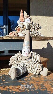 Rita du Clown amoureux, 100% Lin, Faite main, beige & blanc, haut 19,5/50cm