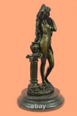 Romain Femme Marron Patine Grand Bronze Marbre Sculpture Figurine Art Nouveau