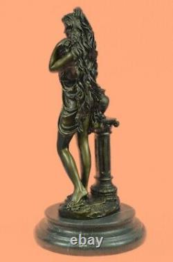 Romain Femme Marron Patine Large Bronze Marbre Sculpture Figurine Art Nouveau