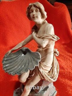 Royal Dux Bohemia Sculpture En Céramique Art Nouveau Femme Au Coquillage