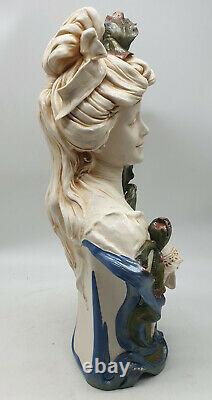 Royal Dux Buste De Femme Polychrome Aux Iris 1900 Art Nouveau