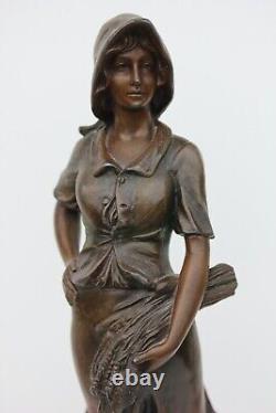 STATUETTE DE JEUNE FEMME SUR SOCLE ART NOUVEAU 1920 A. DE RANIERI H. 45 cm