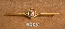SUPERBE BROCHE ANCIENNE ART NOUVEAU en OR 18K & EMAIL DE LIMOGES DECOR DE FEMME