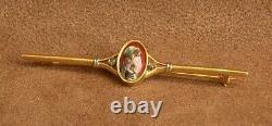 SUPERBE BROCHE ANCIENNE ART NOUVEAU en OR 18K & EMAIL DE LIMOGES DECOR DE FEMME
