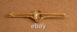 SUPERBE BROCHE ANCIENNE ART NOUVEAU en OR 18K & EMAIL DE LIMOGES DECOR DE FEMME