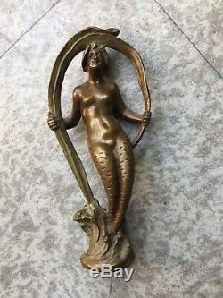 Sceau Cachet ancien Femme Sirene Art Nouveau 1900 Bronze Tampon Antique Seal