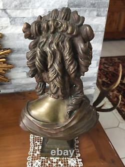 Sculpture, Bronze, buste femme, Art nouveau, Haut 35 Cm Attribué À AIZELIN E
