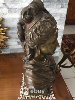 Sculpture, Bronze, buste femme, Art nouveau, Haut 35 Cm Environ