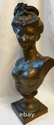 Sculpture, Bronze, buste femme, Art nouveau, socle signe Tiffany&Co