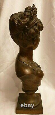 Sculpture, Bronze, buste femme, Art nouveau, socle signe Tiffany&Co