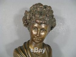 Sculpture Buste En Bronze Femme Fleur / Buste Femme Art Nouveau Bronze Ancien