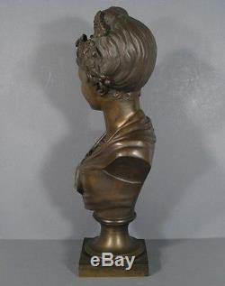 Sculpture Buste En Bronze Femme Fleur / Buste Femme Art Nouveau Bronze Ancien