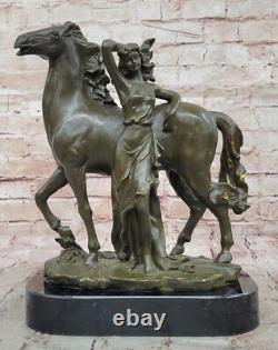Sculpture En Bronze Milo Femme Et Cheval Style Art Nouveau Ouvre D'Art Signée
