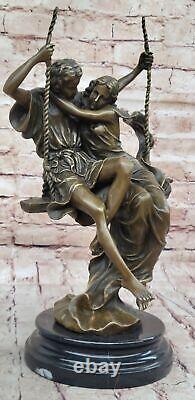 Sculpture En Bronze Signée Cesaro Vintage Homme Et Femme Art Nouveau