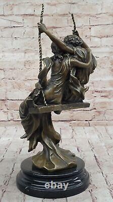 Sculpture En Bronze Signée Cesaro Vintage Homme Et Femme Art Nouveau