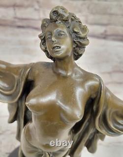 Sculpture Figurine En Bronze Signée De Femme Nue Éveillée Art Nouveau À Vendre