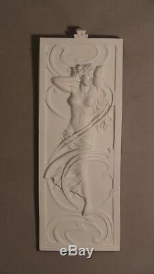 Sculpture, Plaque En Marbre Reconstitué, Femme Art Nouveau