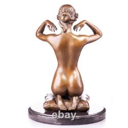 Sculpture en bronze Art Nouveau femme nue avec collier d'après Paul Ponsard