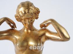 Sculpture en bronze Art Nouveau signée Paul Ponsard. Femme sur un coussin